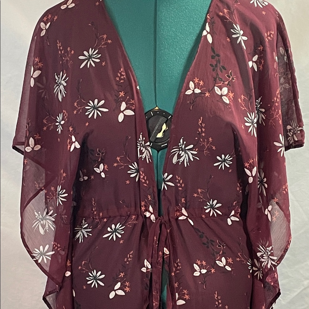 Free Press Burgundy Floral Kimono - Picture 3 of 10